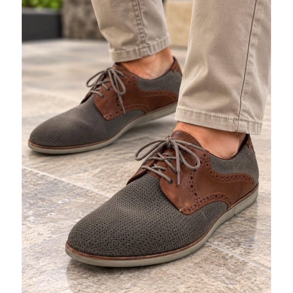 Johnston & Murphy Mens 12M Gray Suede Brown Leather Wingtip Oxfords